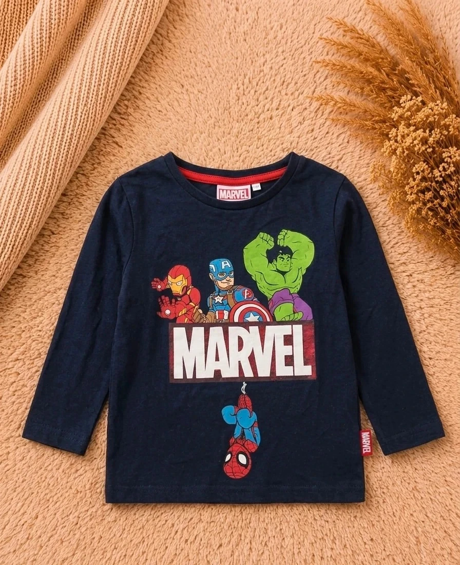 Haut Marvel Disney garçon 2 ans bleu marine Spiderman Hulk Iron Man manches longues